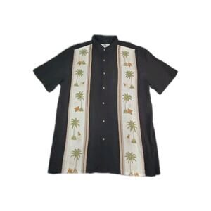 Island Shores Hawaiian Shirt Men Sz L Palm Tree Print Short Sleeve Button Up Za1